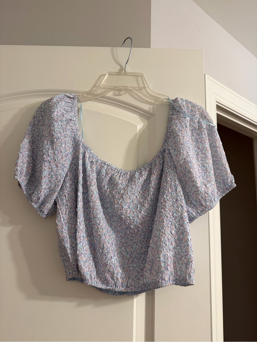 Sophie Rue Lavender Floral Puff-Sleeve Crop Top